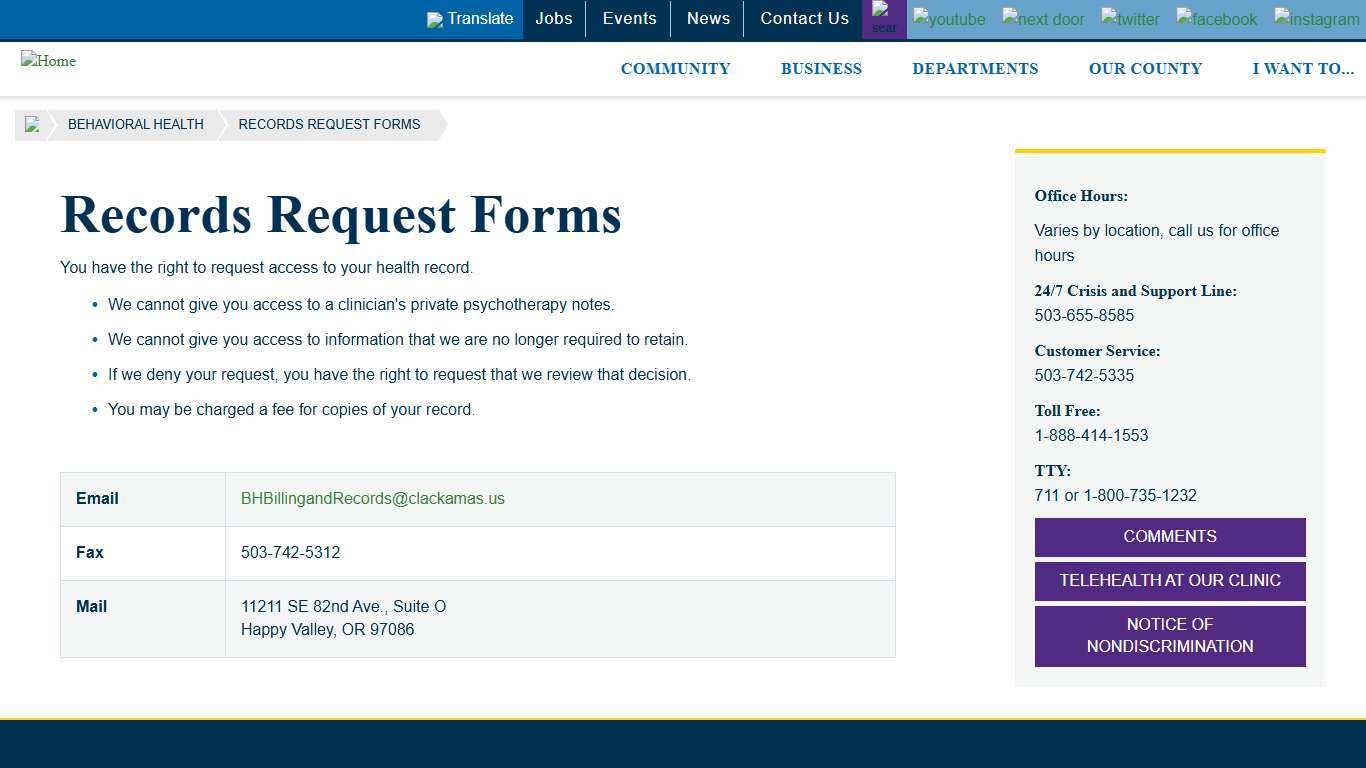 Records Request Forms Clackamas County